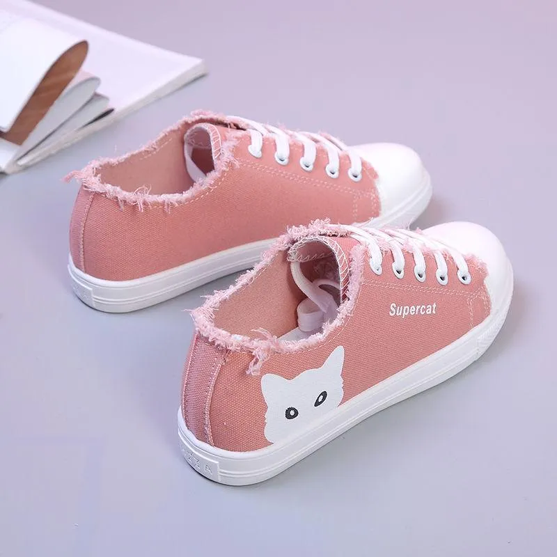 Canvas Shoes Casual Students Wild Thick Small White Kitty Shoes