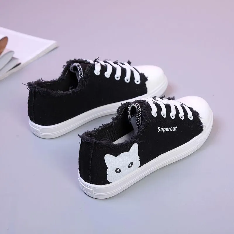 Canvas Shoes Casual Students Wild Thick Small White Kitty Shoes