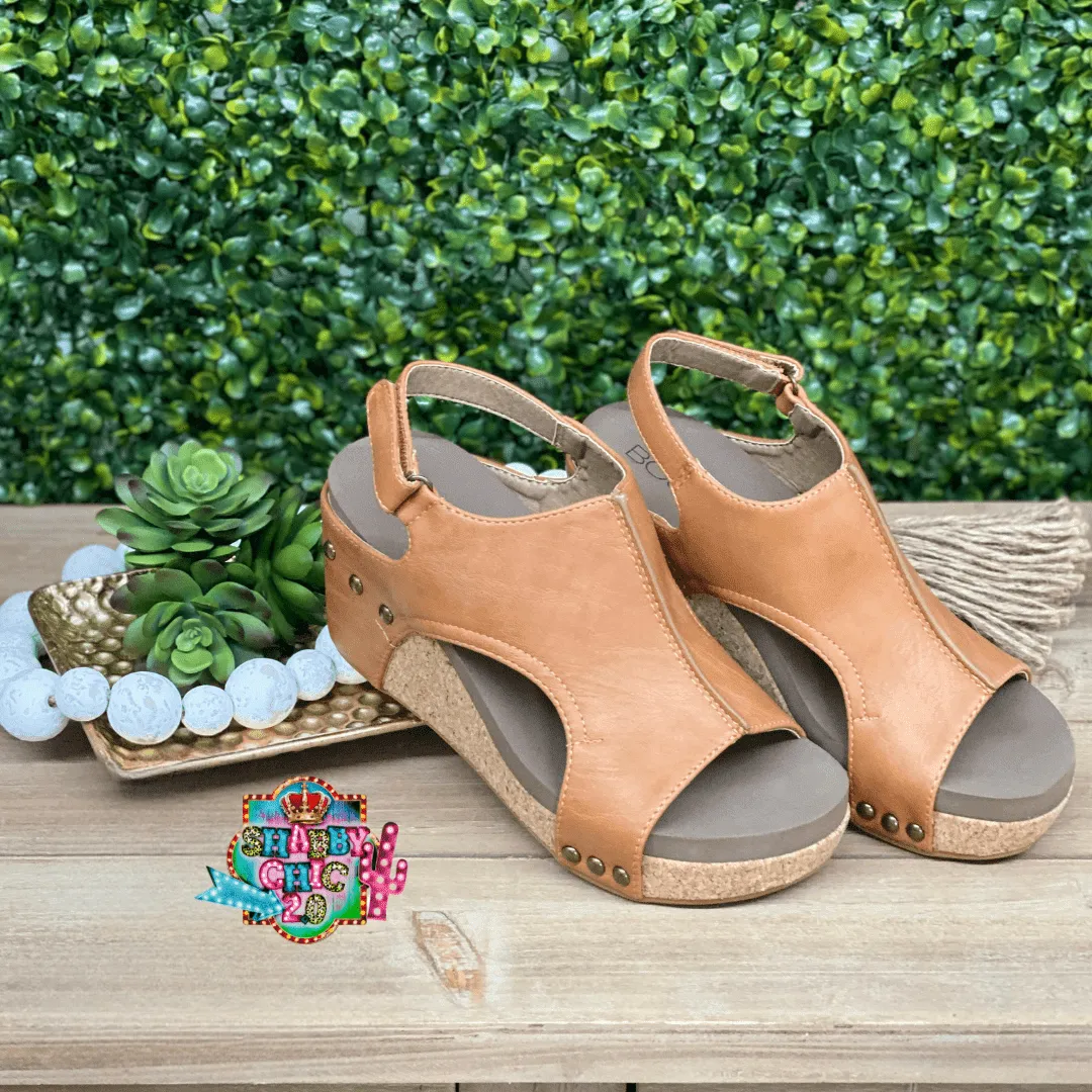 Carley Wedges - Cognac Smooth