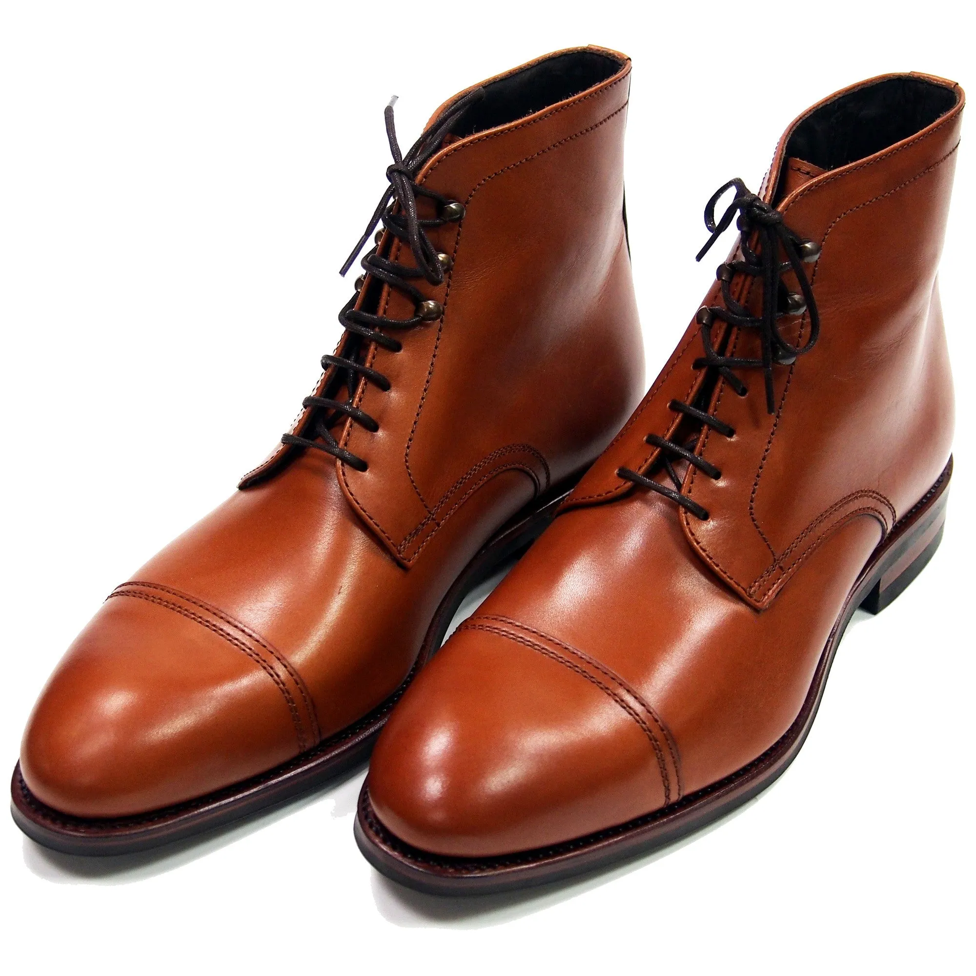 Carmina Shoemaker Jumper Boots - Cognac Calfskin - Made in Spain