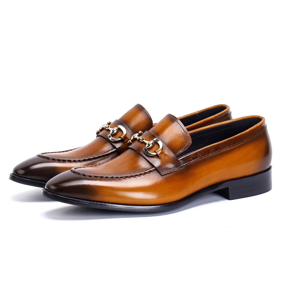 Casual Leather Shoes Men's Business Casual Shoes Men's Genuine Leather Pointed Loafers Handmade British Men's Shoes89253