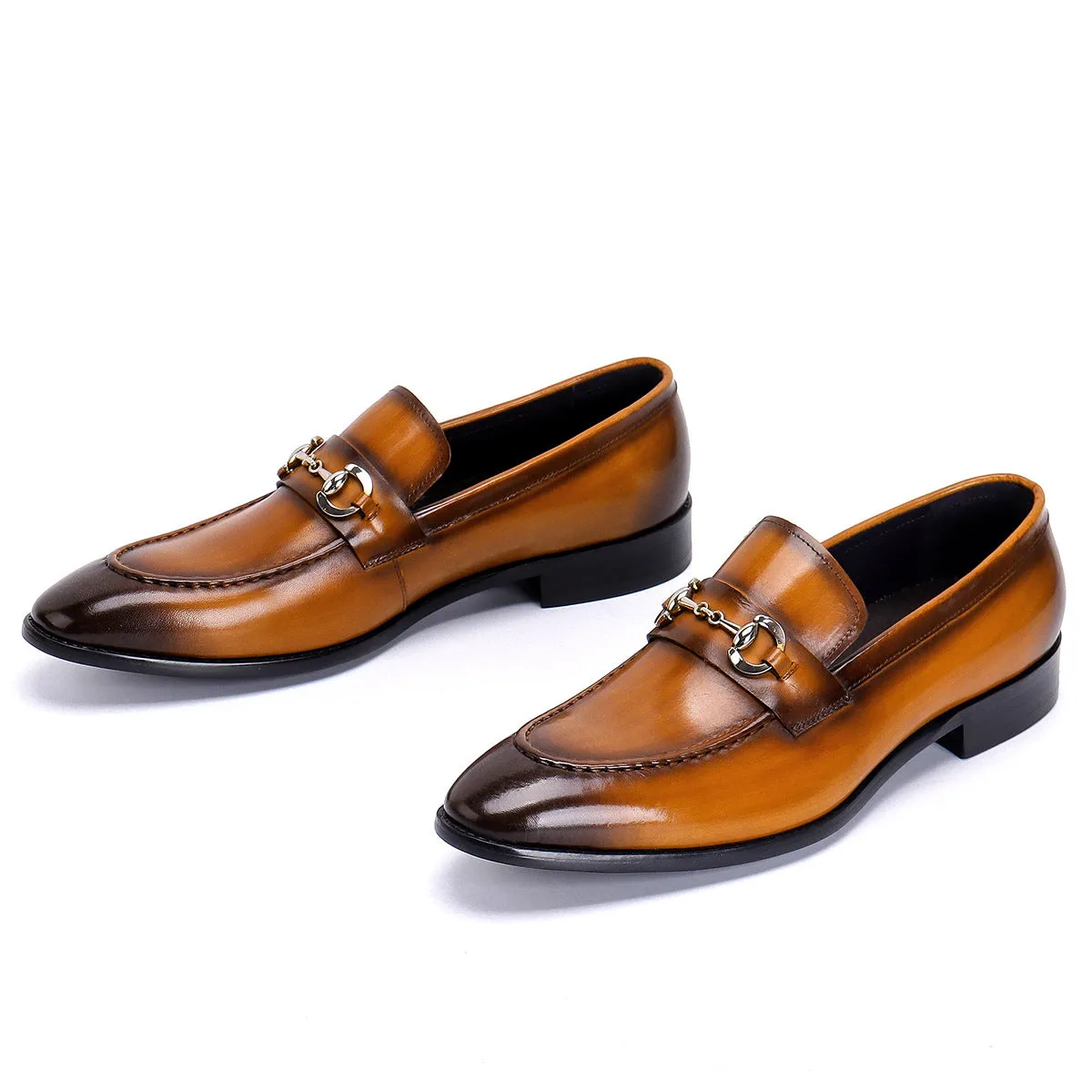 Casual Leather Shoes Men's Business Casual Shoes Men's Genuine Leather Pointed Loafers Handmade British Men's Shoes89253