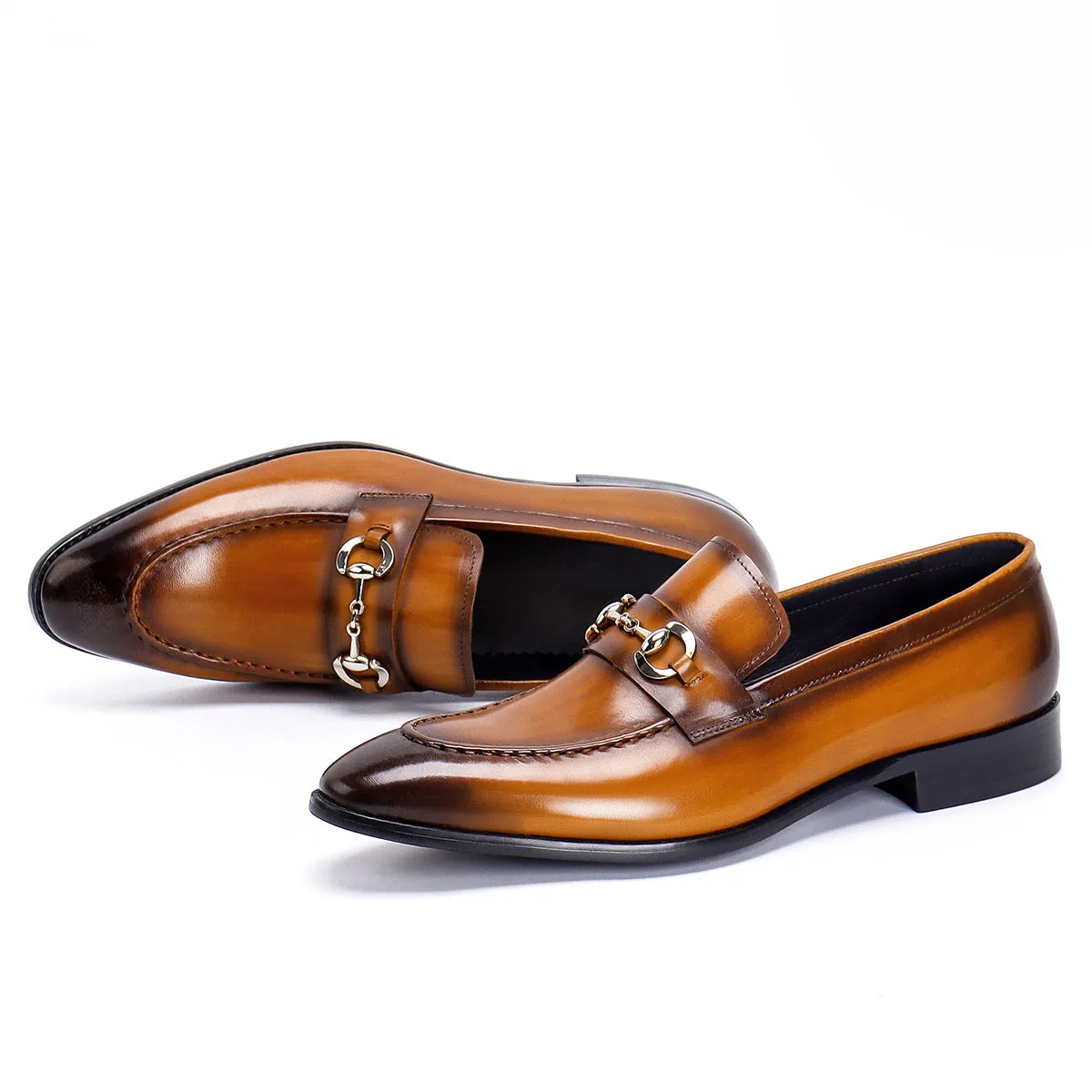 Casual Leather Shoes Men's Business Casual Shoes Men's Genuine Leather Pointed Loafers Handmade British Men's Shoes89253