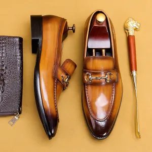 Casual Leather Shoes Men's Business Casual Shoes Men's Genuine Leather Pointed Loafers Handmade British Men's Shoes89253