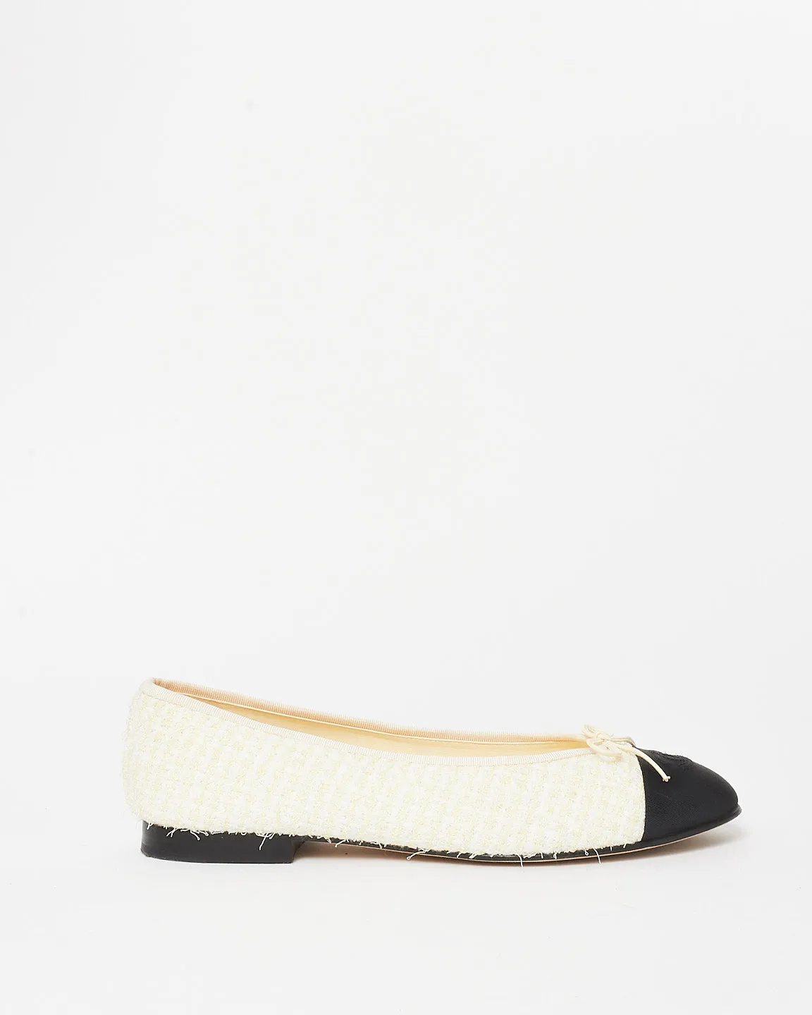 Chanel Light Yellow Tweed Ballet Flats - 41