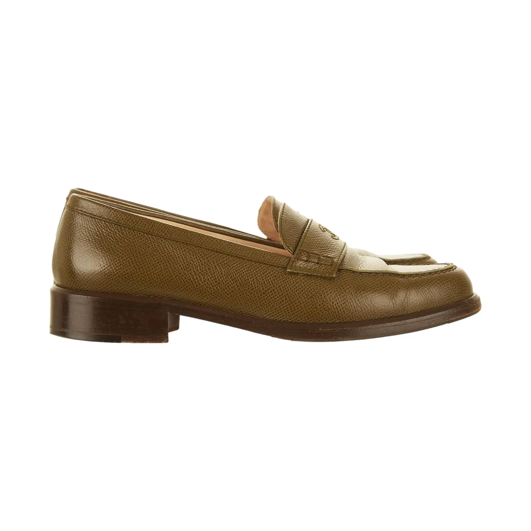 Chanel Olive Logo Loafers