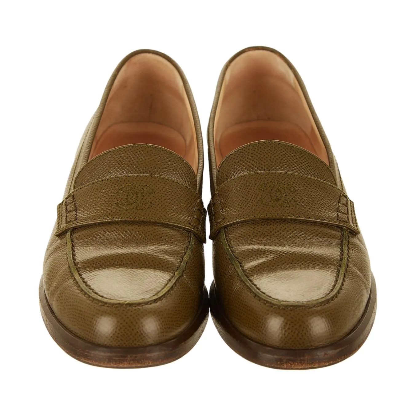 Chanel Olive Logo Loafers