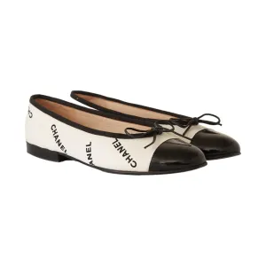 Chanel White Logo Flats