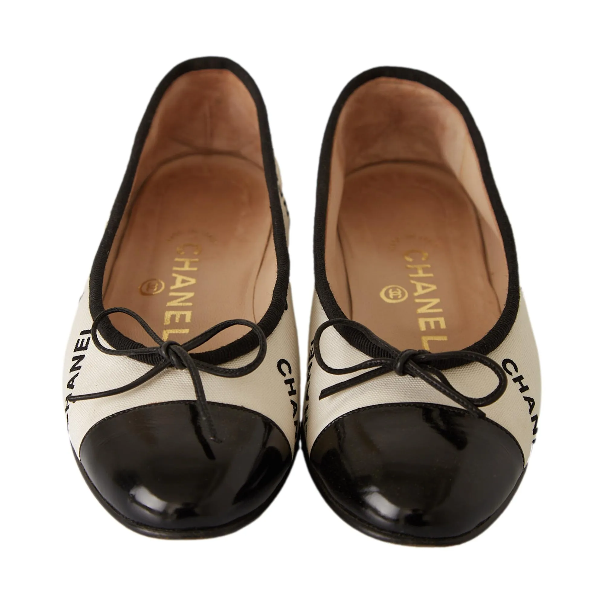 Chanel White Logo Flats
