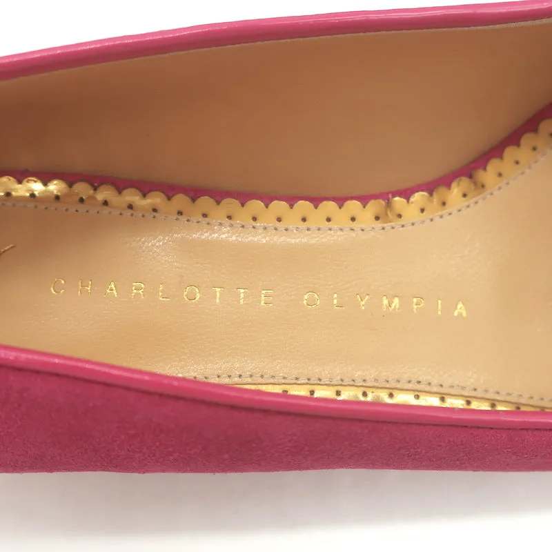 Charlotte Olympia Kitty Ballet Flats Fuchsia Suede Size 38 NEW