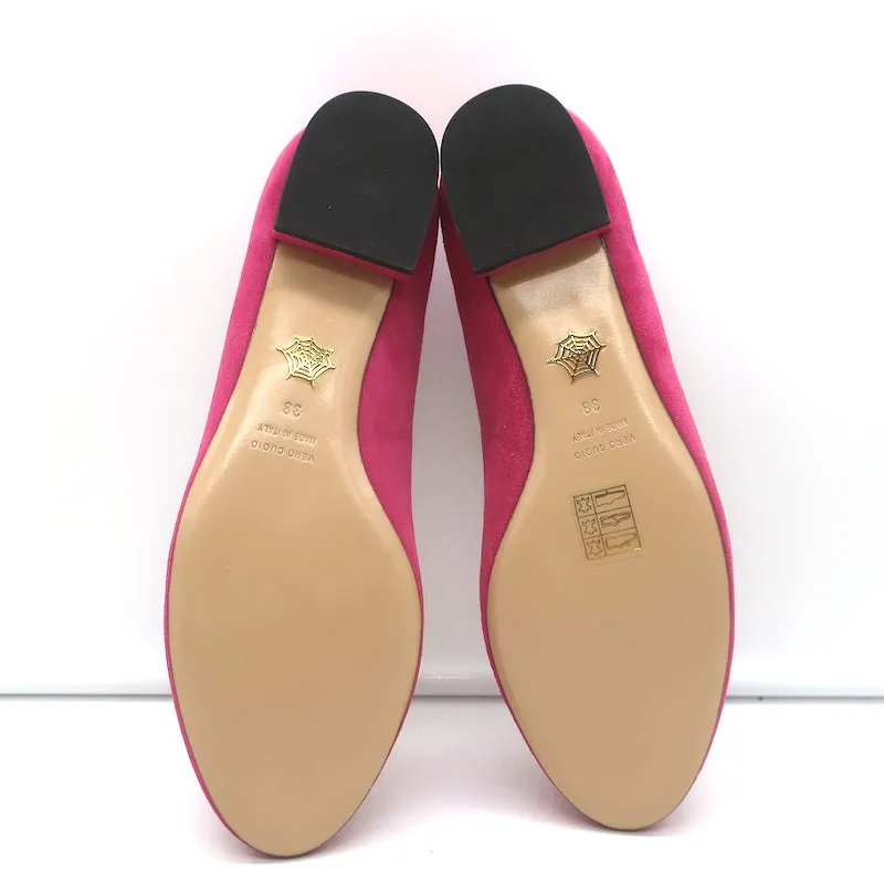 Charlotte Olympia Kitty Ballet Flats Fuchsia Suede Size 38 NEW