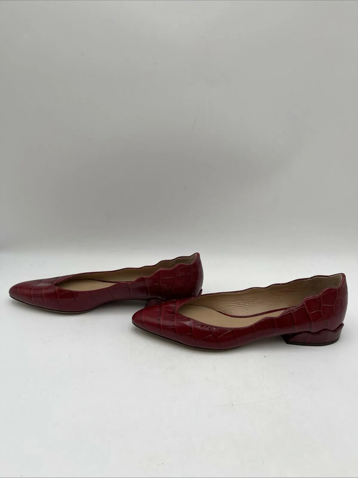 Chloé LAURENA Red Croc Print Emboss Leather Pointed Toe Ballerina Flats Size 36 - Very Good