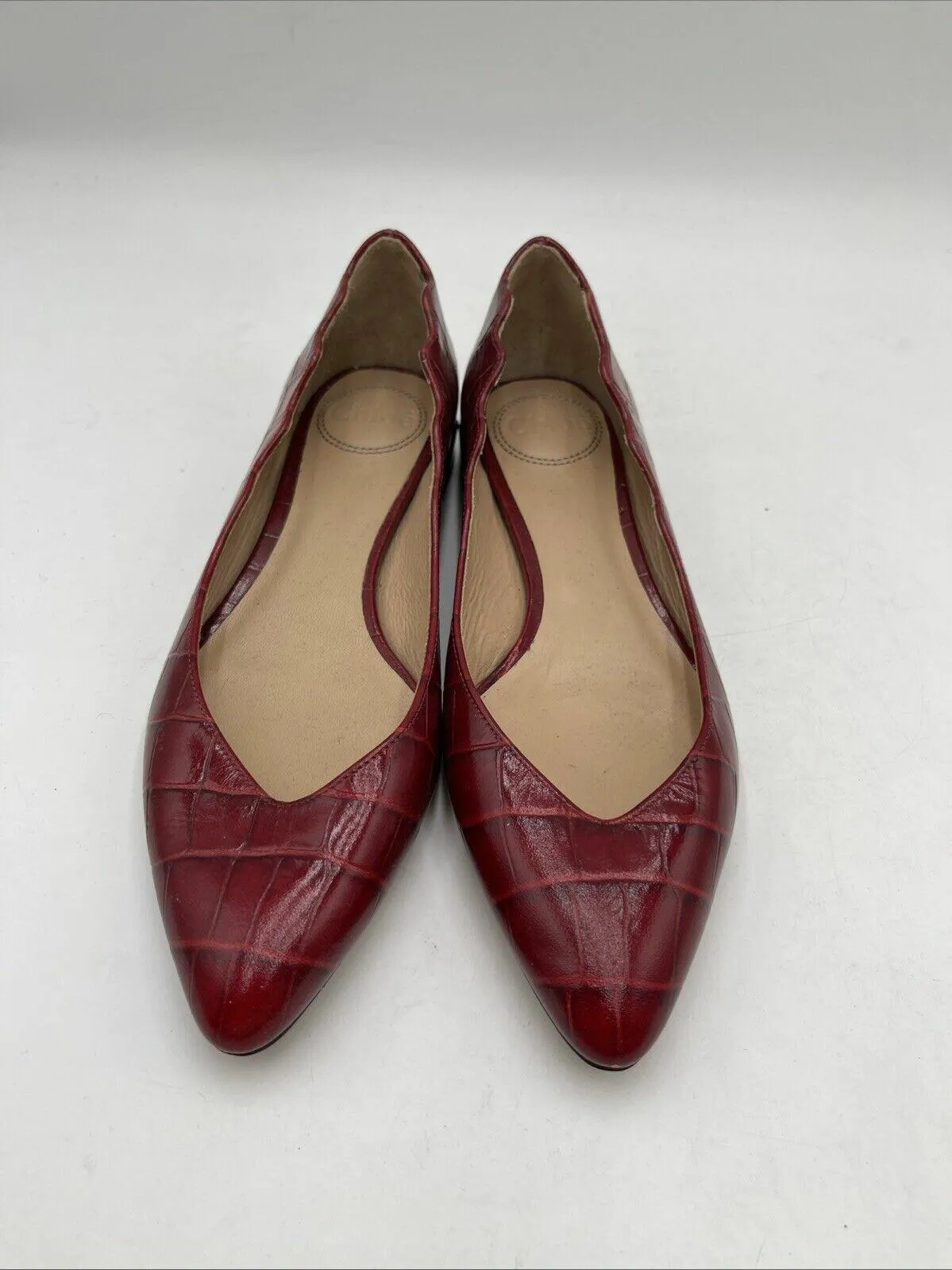 Chloé LAURENA Red Croc Print Emboss Leather Pointed Toe Ballerina Flats Size 36 - Very Good