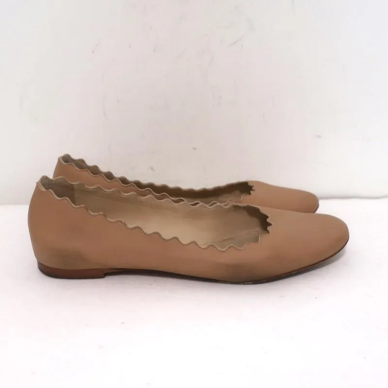 Chloe Lauren Ballet Flats Beige Scalloped Leather Size 38.5
