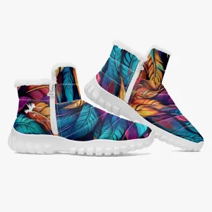 Colorful Feathers Fur Zip Up Boots