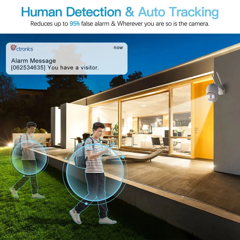 Ctronics 5MP WiFi Camera Outdoor PTZ 360 Security IP Camera Human Detection Auto Tracking CCTV 4MP 1080P Night Vision 2-way Talk