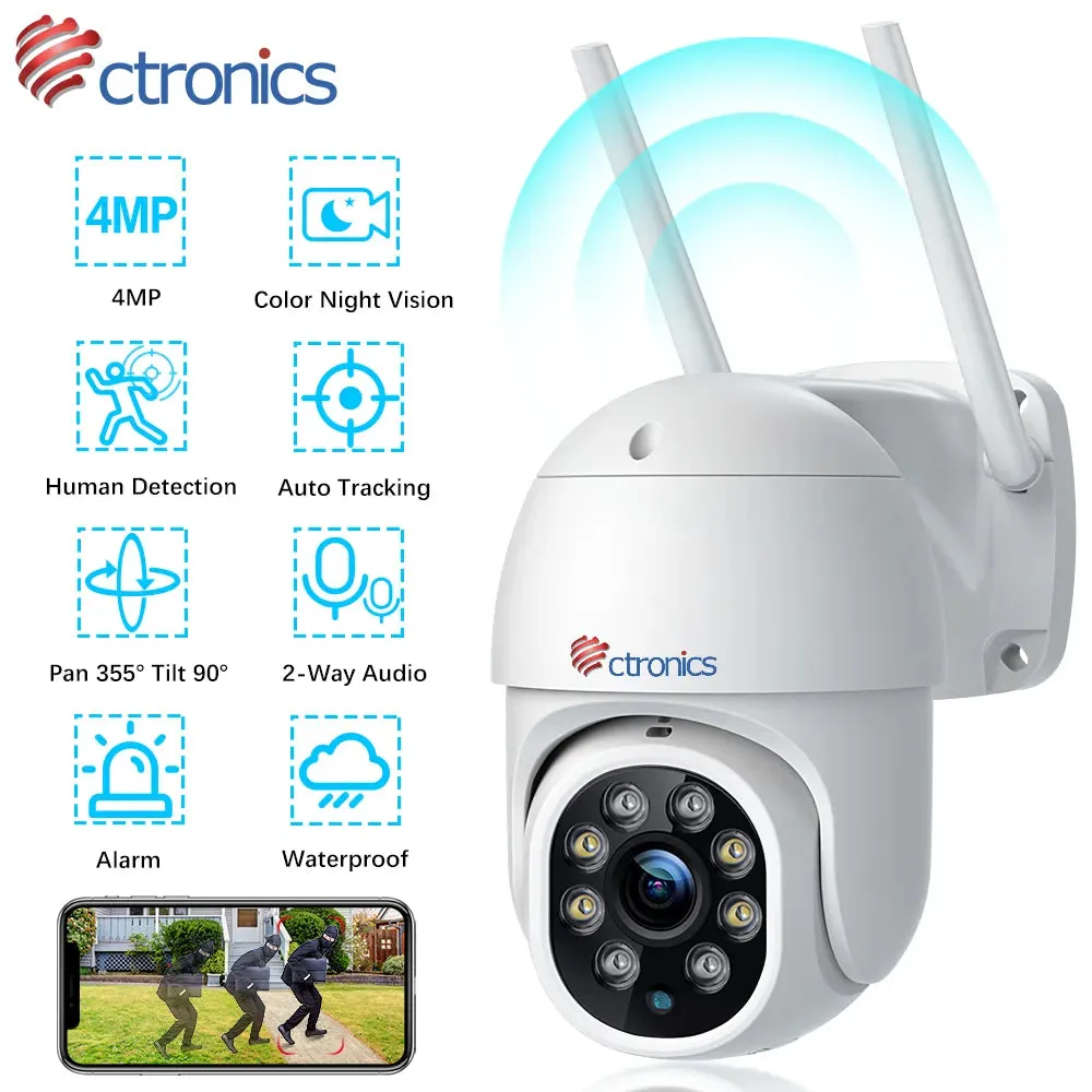 Ctronics 5MP WiFi Camera Outdoor PTZ 360 Security IP Camera Human Detection Auto Tracking CCTV 4MP 1080P Night Vision 2-way Talk