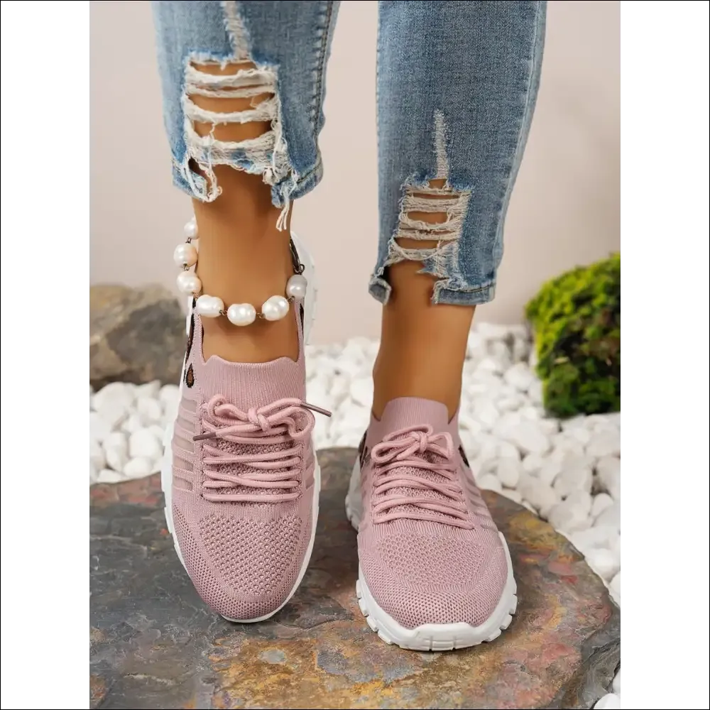Cutout Leopard Lace Up Mesh Athletic Shoes