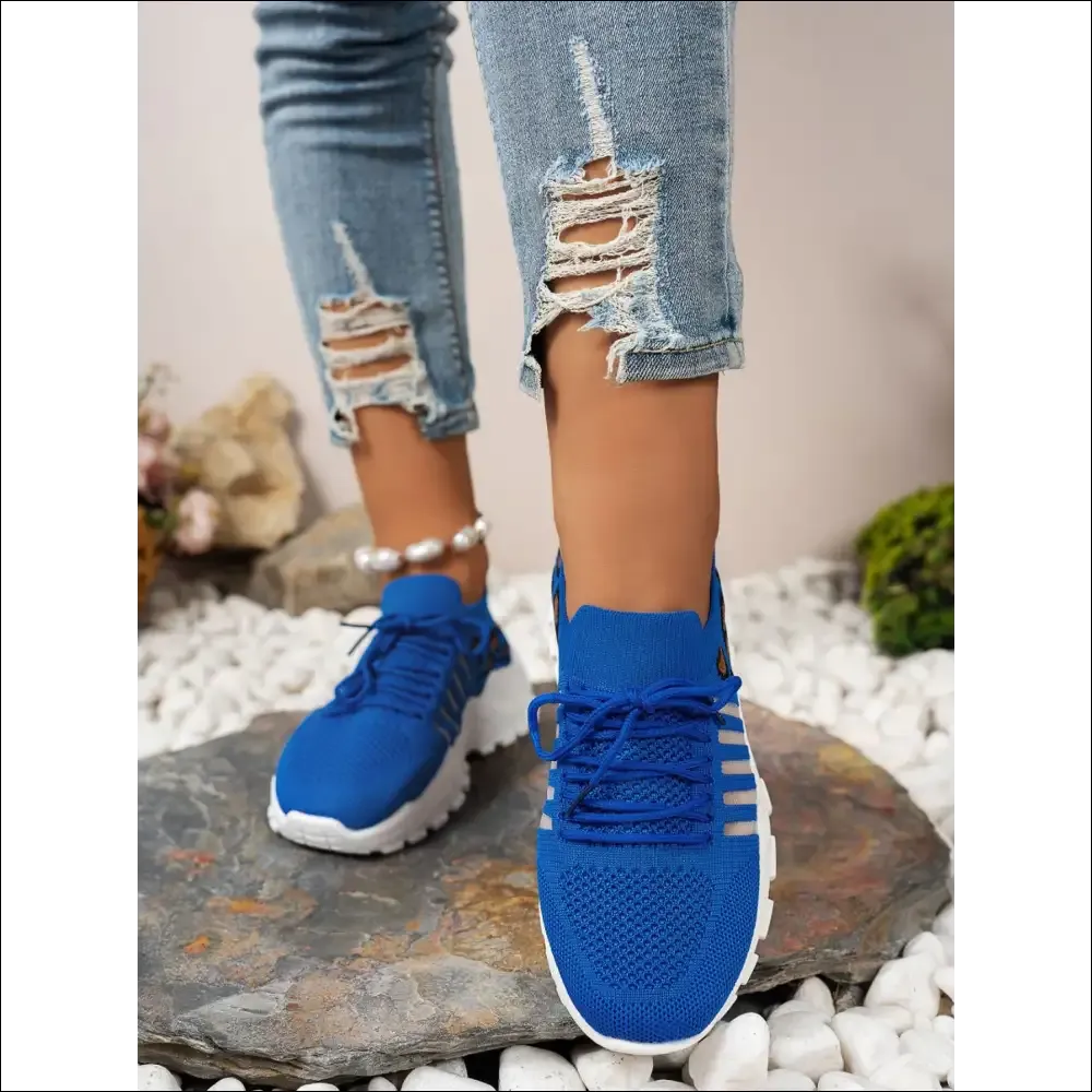 Cutout Leopard Lace Up Mesh Athletic Shoes