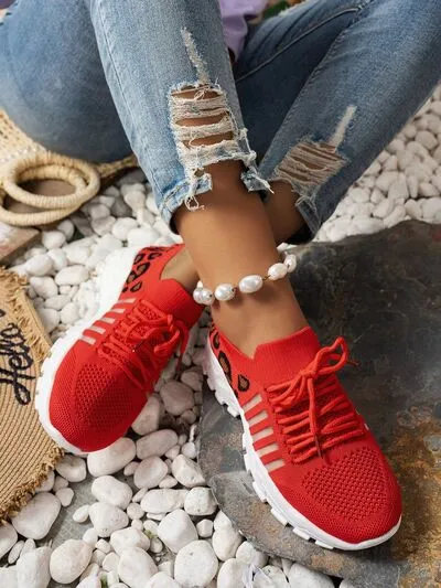 Cutout leopard veterschoenen met mesh voor sportieve doeleinden