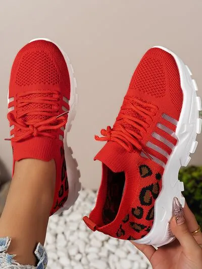 Cutout leopard veterschoenen met mesh voor sportieve doeleinden