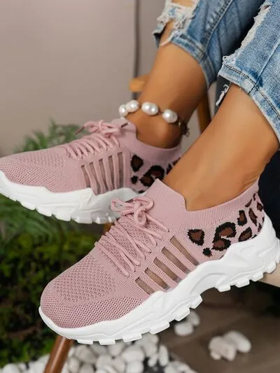 Cutout leopard veterschoenen met mesh voor sportieve doeleinden