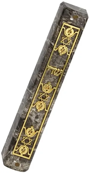 (D) Judaica Plastic Marble Style Mezuzah Case, Metal (4.7'', Gold 3 Stars)