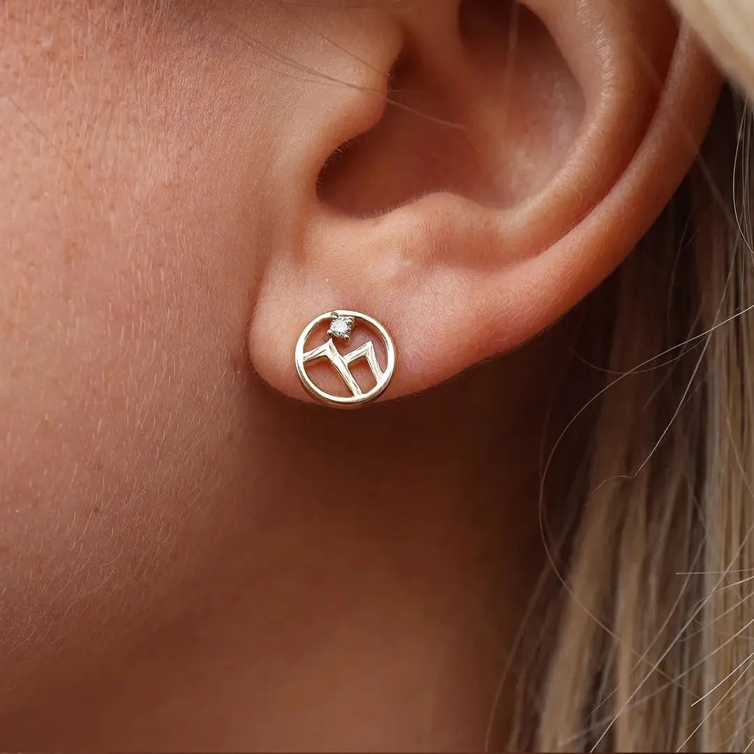 Diamond Mountain Circle Stud Earrings