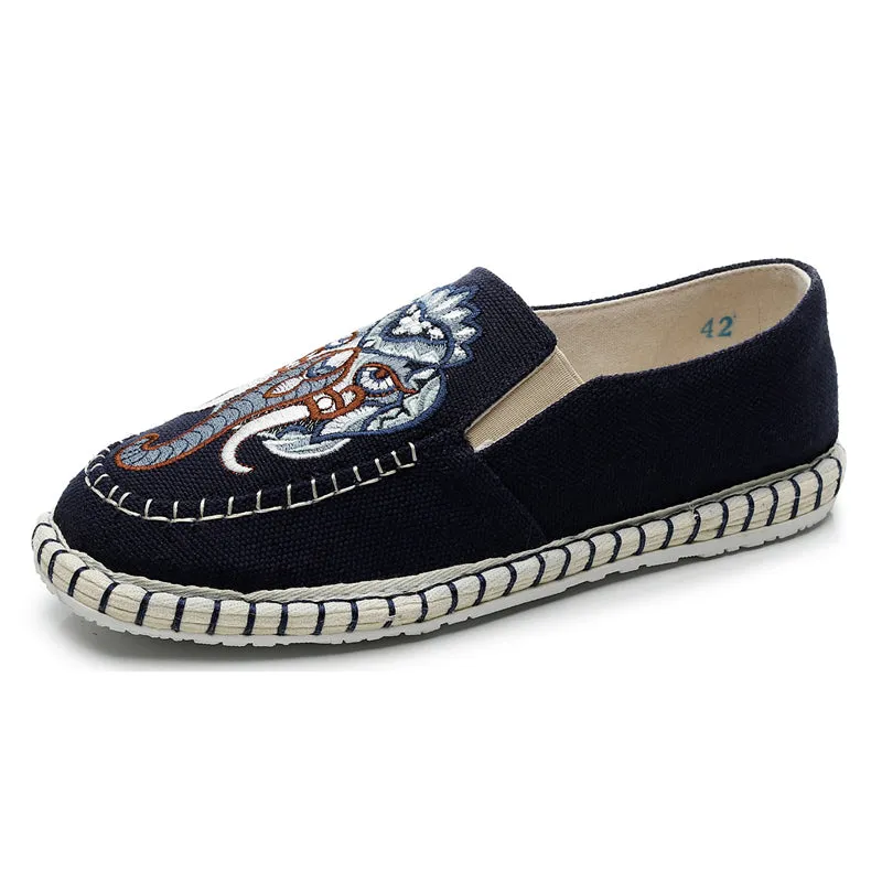 Ethnic Style Elephant Embroidered Cotton Linen Cloth Shoes for Men