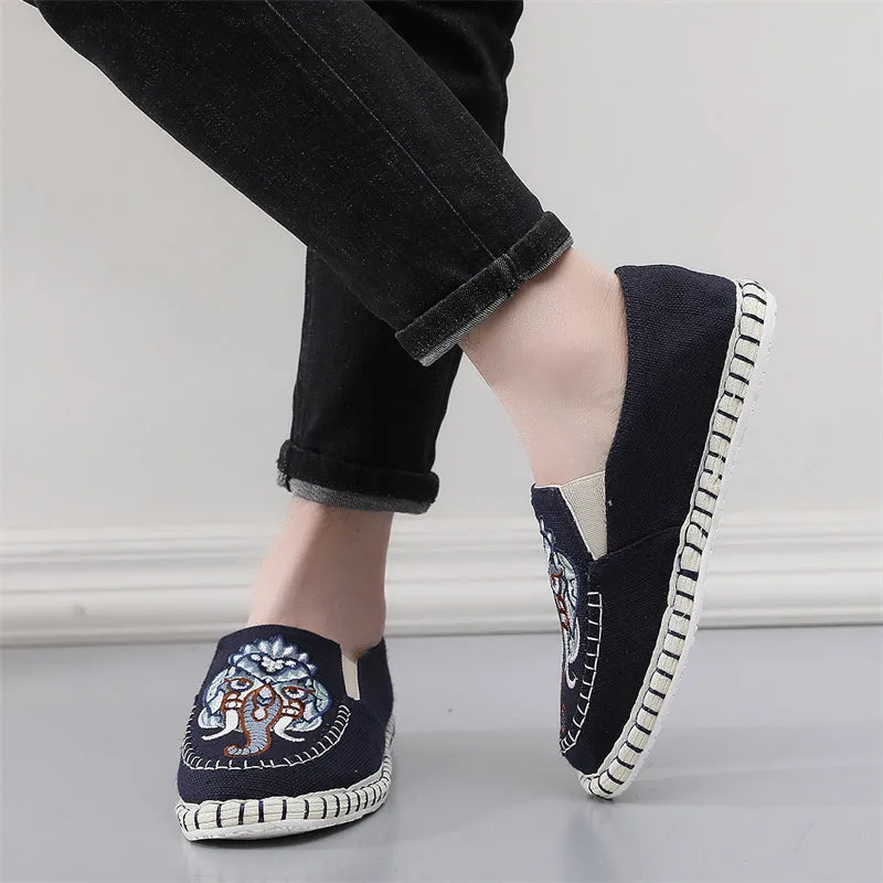Ethnic Style Elephant Embroidered Cotton Linen Cloth Shoes for Men