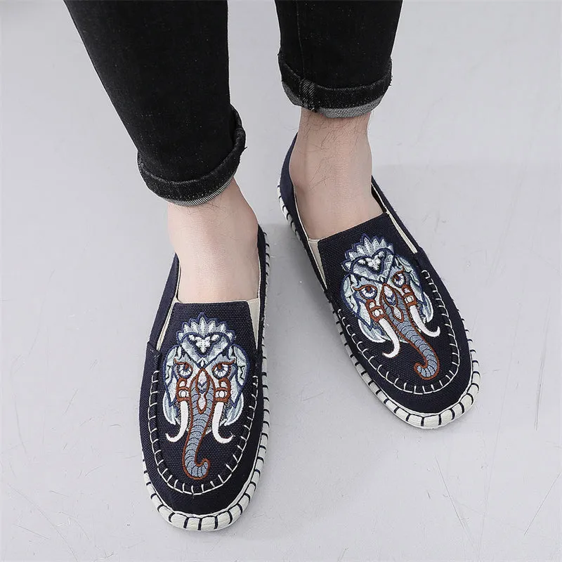 Ethnic Style Elephant Embroidered Cotton Linen Cloth Shoes for Men