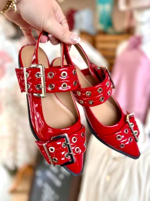 EYELET BELT STRAP SLINGBACK FLATS