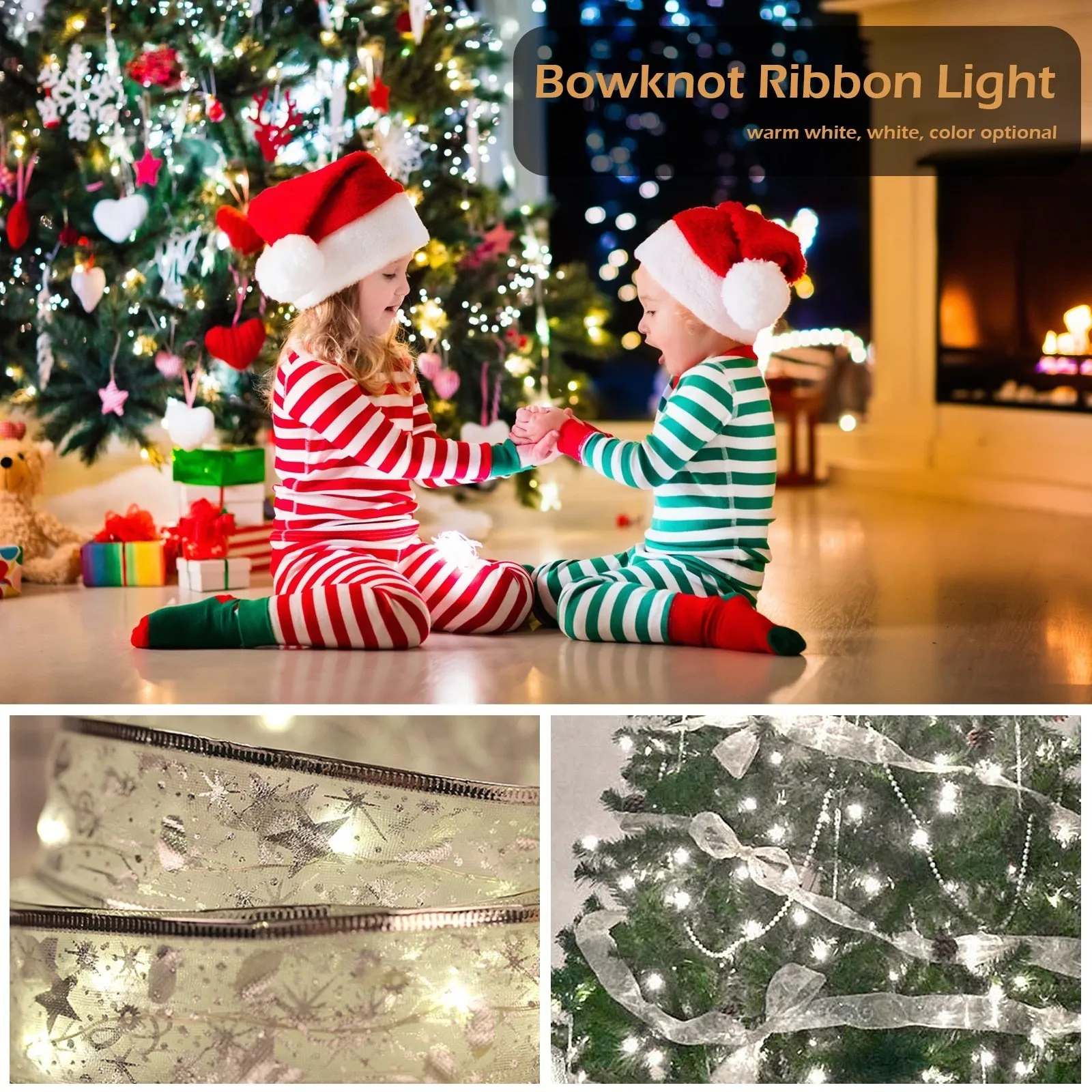 Fairy String Lights Waterproof 40 LED 4m Copper Wire Ribbon Bows Lights for Christmas