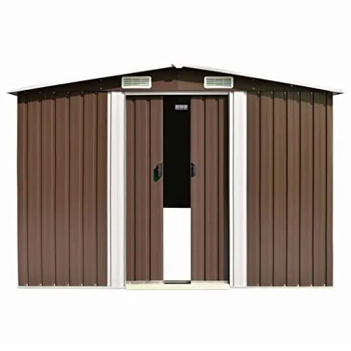 FAMIROSA Garden Storage Shed with Vents Galvanized Steel Double Sliding Doors Outdoor Wood Storage Shed Patio Lawn Care Equipment Pool Supplies Organizer 101.2"x389.8"x71.3"