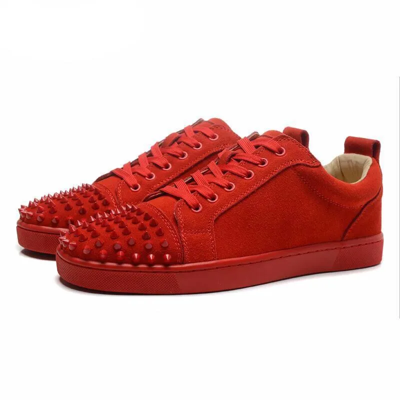 Fashion Flock Unisex Casual Sneakers Mens Solid Rivets Red Black Low Top Bottom Flats Blue Fashion Laofers Lace-Up Shoes Size 47