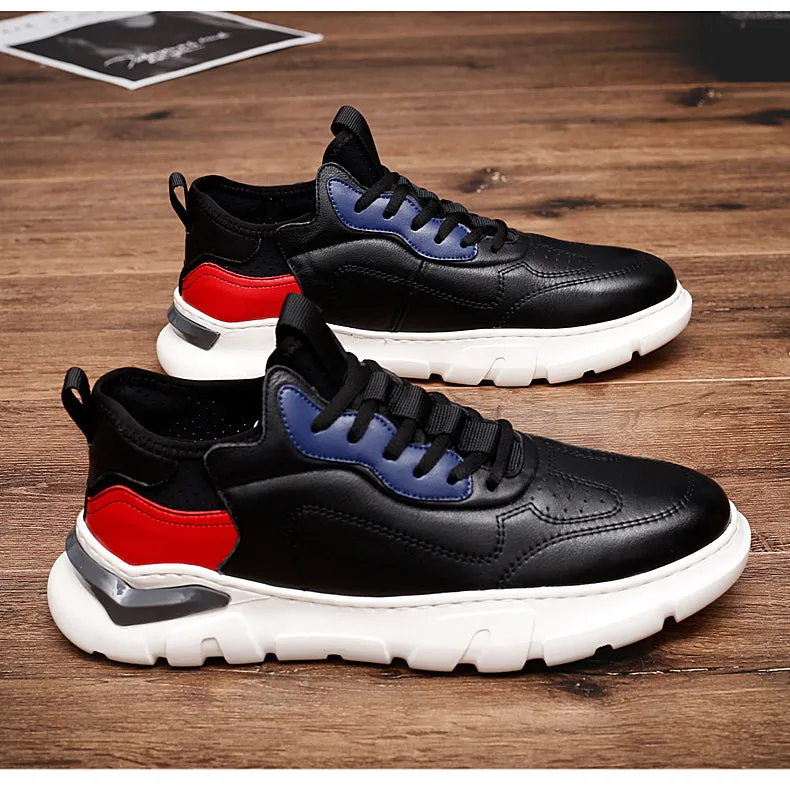 Fasion Flat /6cm Elevator Shoes Men Casual Genuine Leather Sneakers