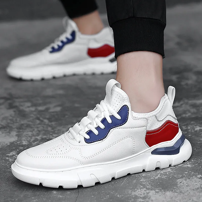 Fasion Flat /6cm Elevator Shoes Men Casual Genuine Leather Sneakers