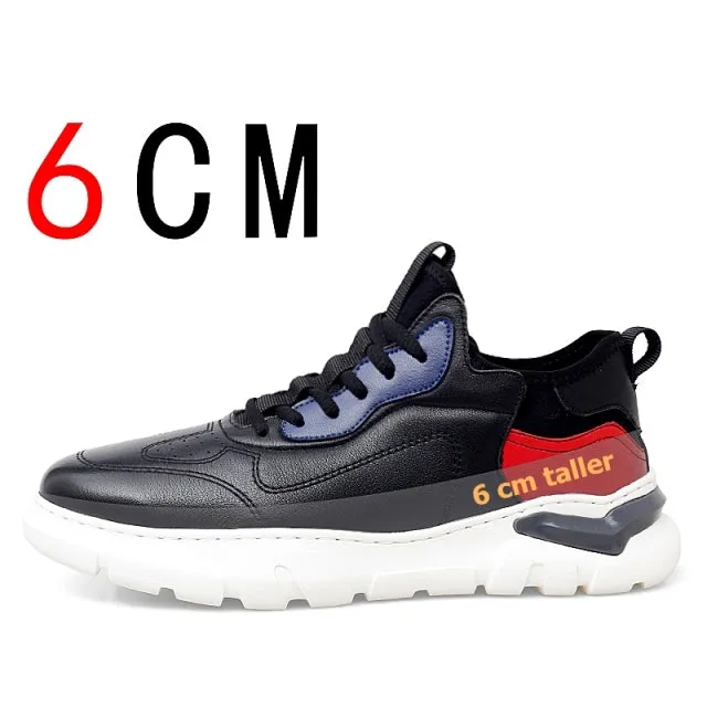 Fasion Flat /6cm Elevator Shoes Men Casual Genuine Leather Sneakers