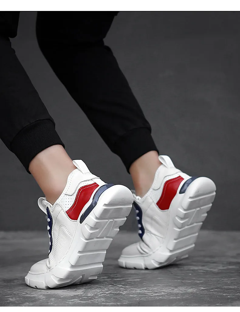 Fasion Flat /6cm Elevator Shoes Men Casual Genuine Leather Sneakers
