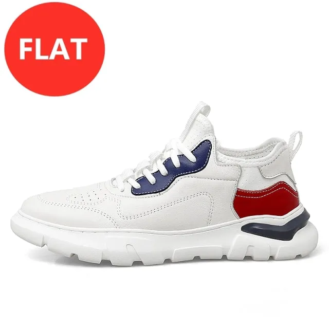 Fasion Flat /6cm Elevator Shoes Men Casual Genuine Leather Sneakers