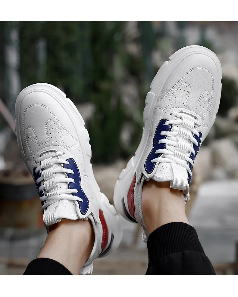 Fasion Flat /6cm Elevator Shoes Men Casual Genuine Leather Sneakers
