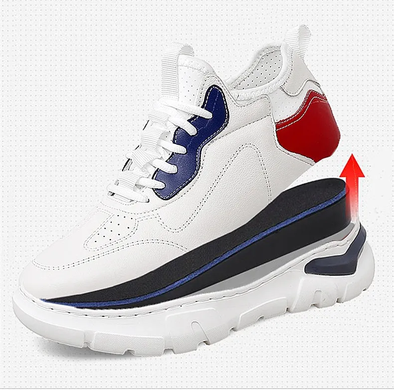 Fasion Flat /6cm Elevator Shoes Men Casual Genuine Leather Sneakers