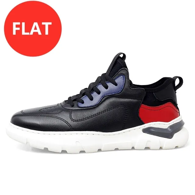 Fasion Flat /6cm Elevator Shoes Men Casual Genuine Leather Sneakers
