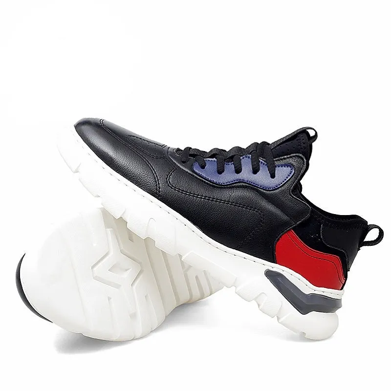 Fasion Flat /6cm Elevator Shoes Men Casual Genuine Leather Sneakers
