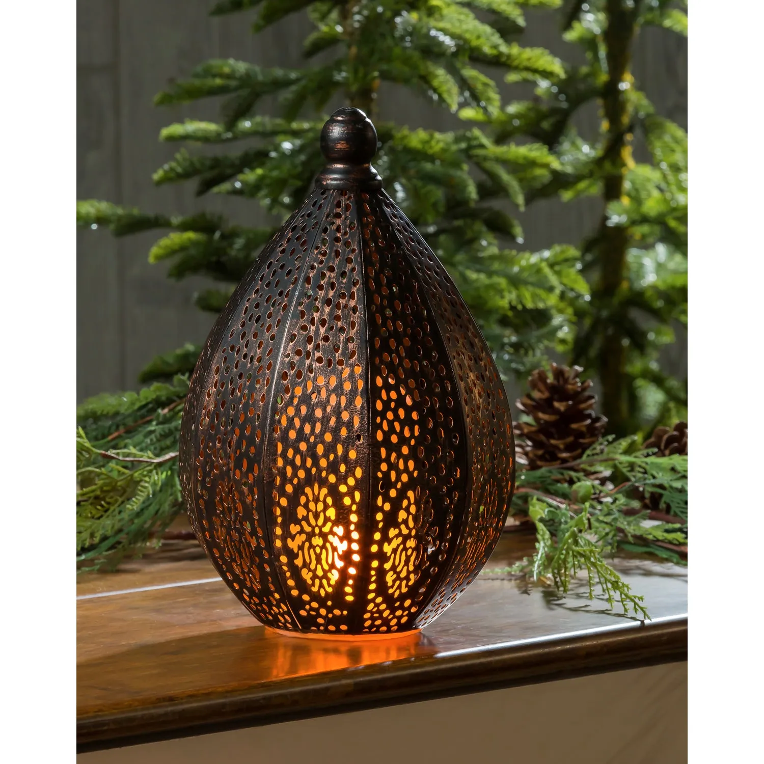 Fire Flame Battery Operated Morrocan Die Cut Lanter, Small,2la1787