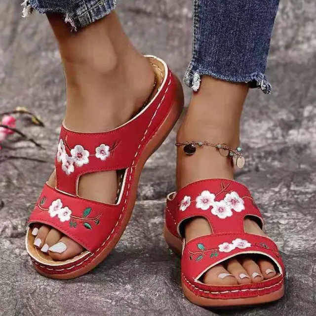 Flower Embroidered Orthopedic Casual Wedges Sandals