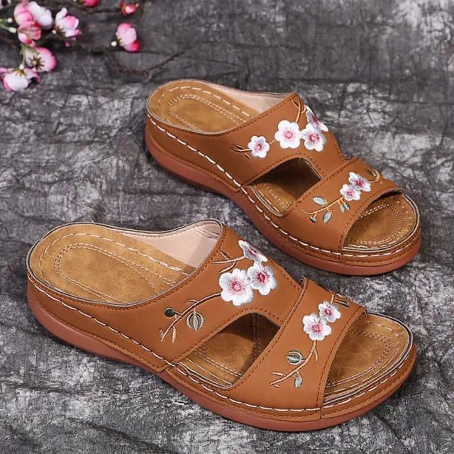 Flower Embroidered Orthopedic Casual Wedges Sandals