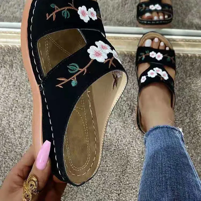 Flower Embroidered Orthopedic Casual Wedges Sandals