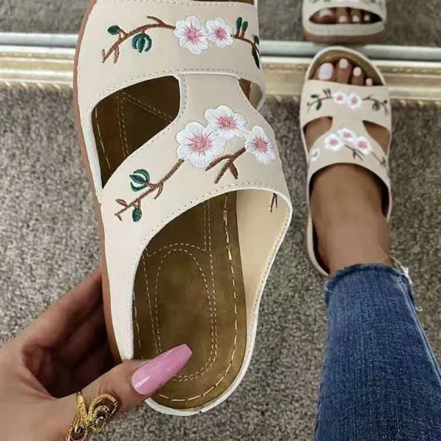 Flower Embroidered Orthopedic Casual Wedges Sandals
