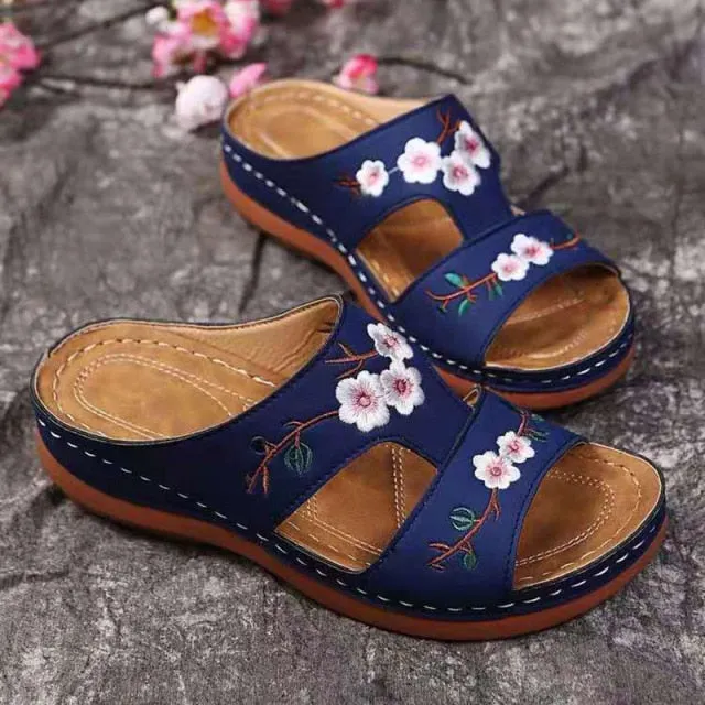 Flower Embroidered Orthopedic Casual Wedges Sandals